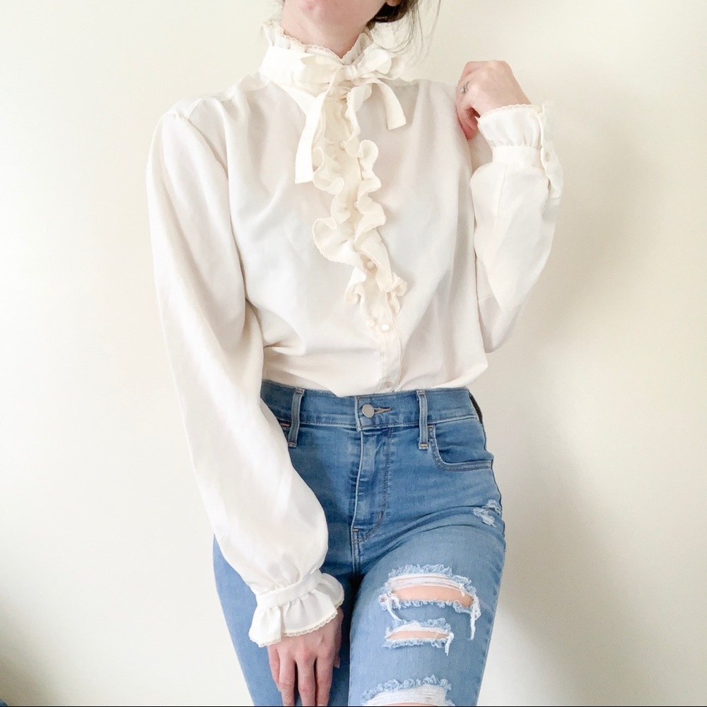 Vintage Off White Button Down Blouse 14